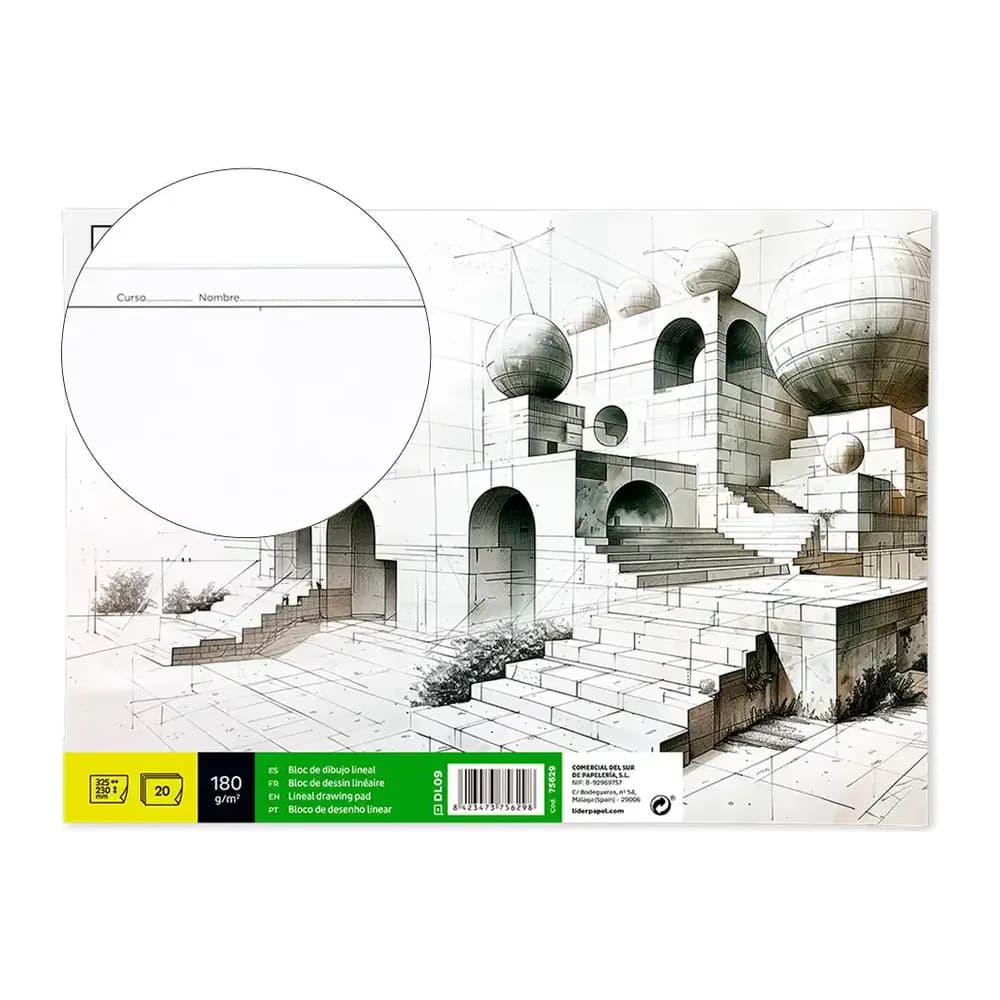 Liderpapel Bloc dibujo liderpapel lineal encolado 230x325mm 20 hojas 180 gr/m2 con recuadro
