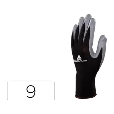 Deltaplus Guantes deltaplus de punto poliester palma de nitrilo especial para mecanica grasas aceites negro-gris talla 9