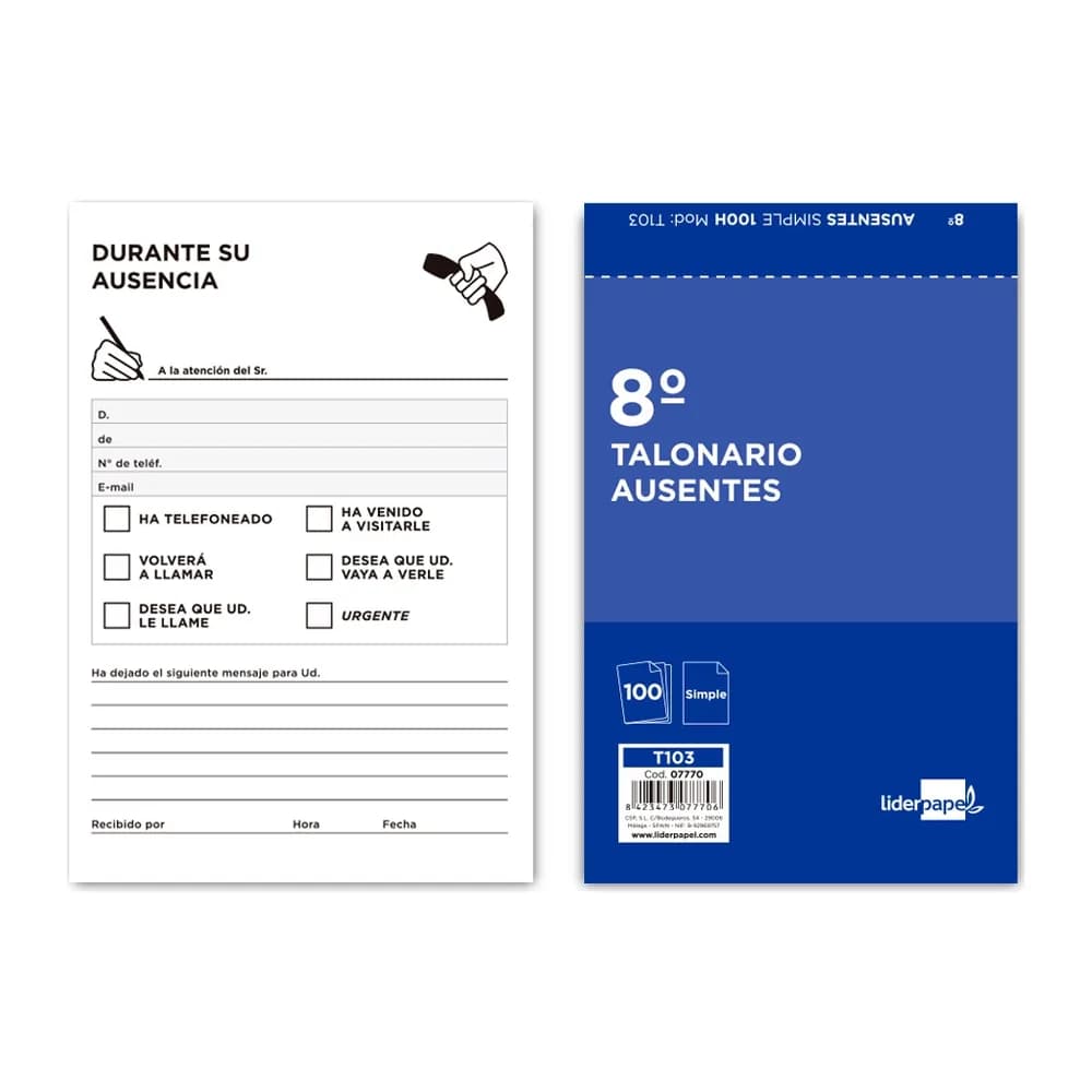 Liderpapel Talonario liderpapel ausentes octavo original 103