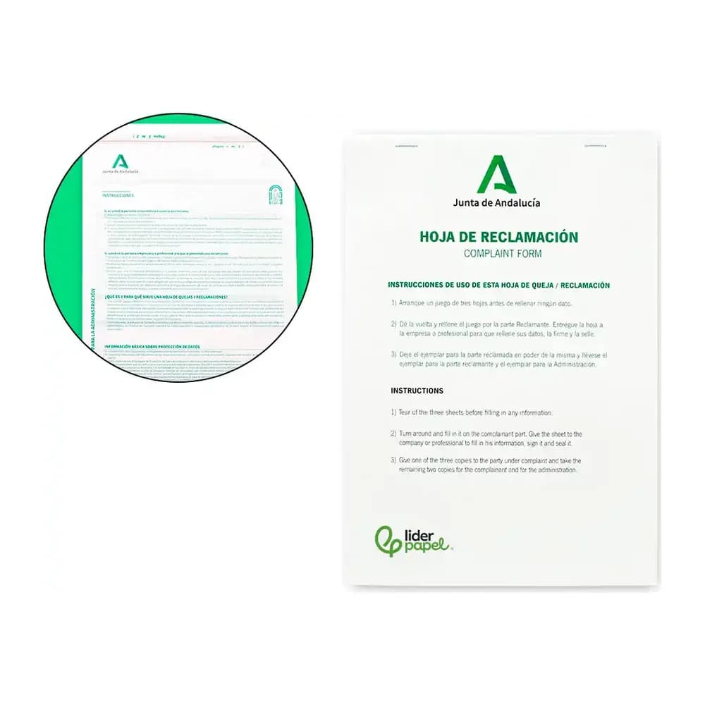 Liderpapel Libro liderpapel hojas de reclamaciones junta de andalucia din a4 24 juegos original + 2 copias