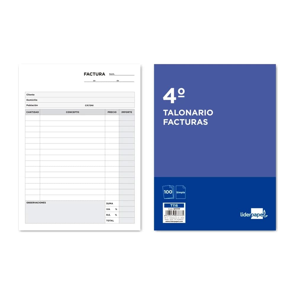 Liderpapel Talonario liderpapel facturas cuarto -con iva- 116