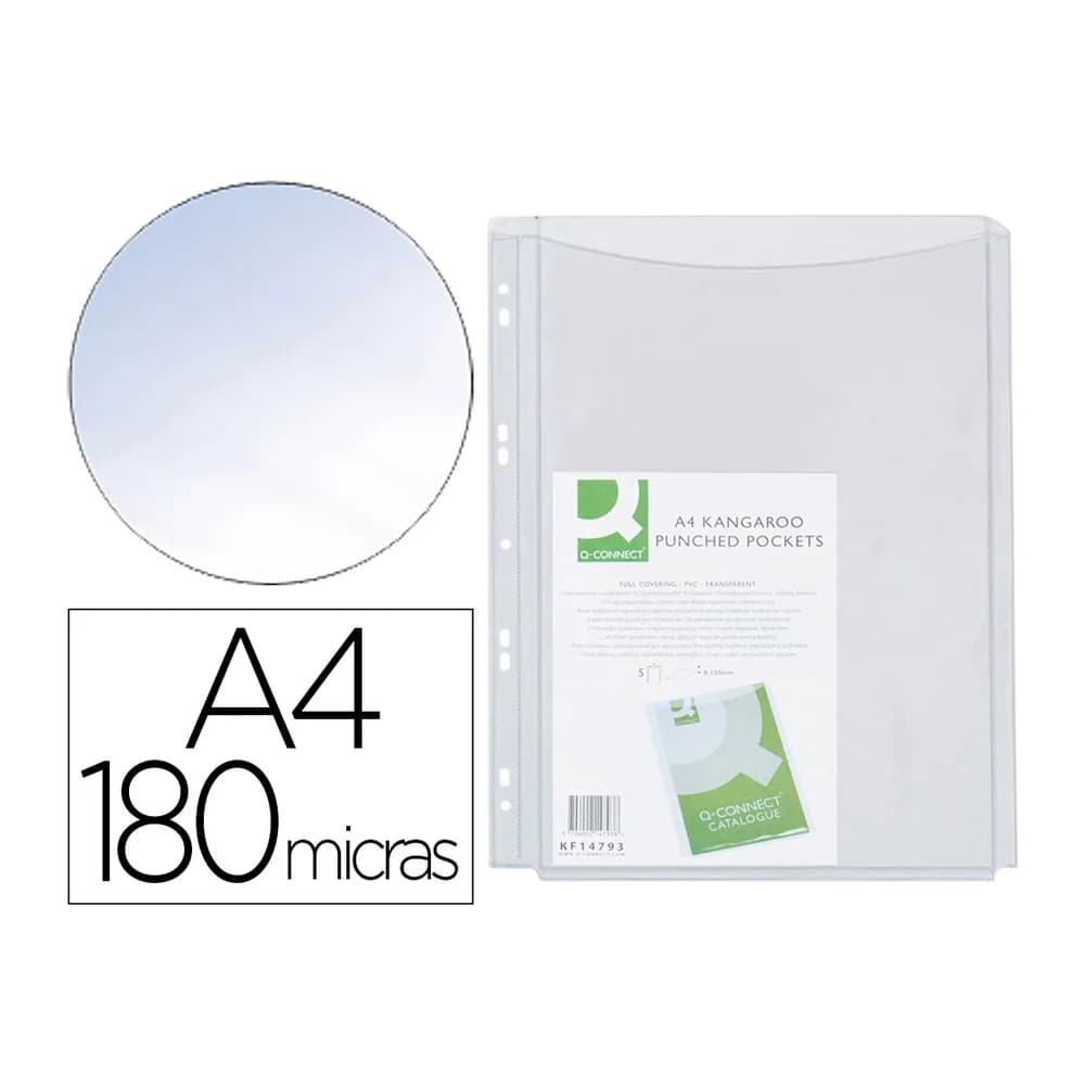 Q-connect Funda multitaladro q-connect con fuelle din a4 pvc 180 mc bolsa de 5 unidades