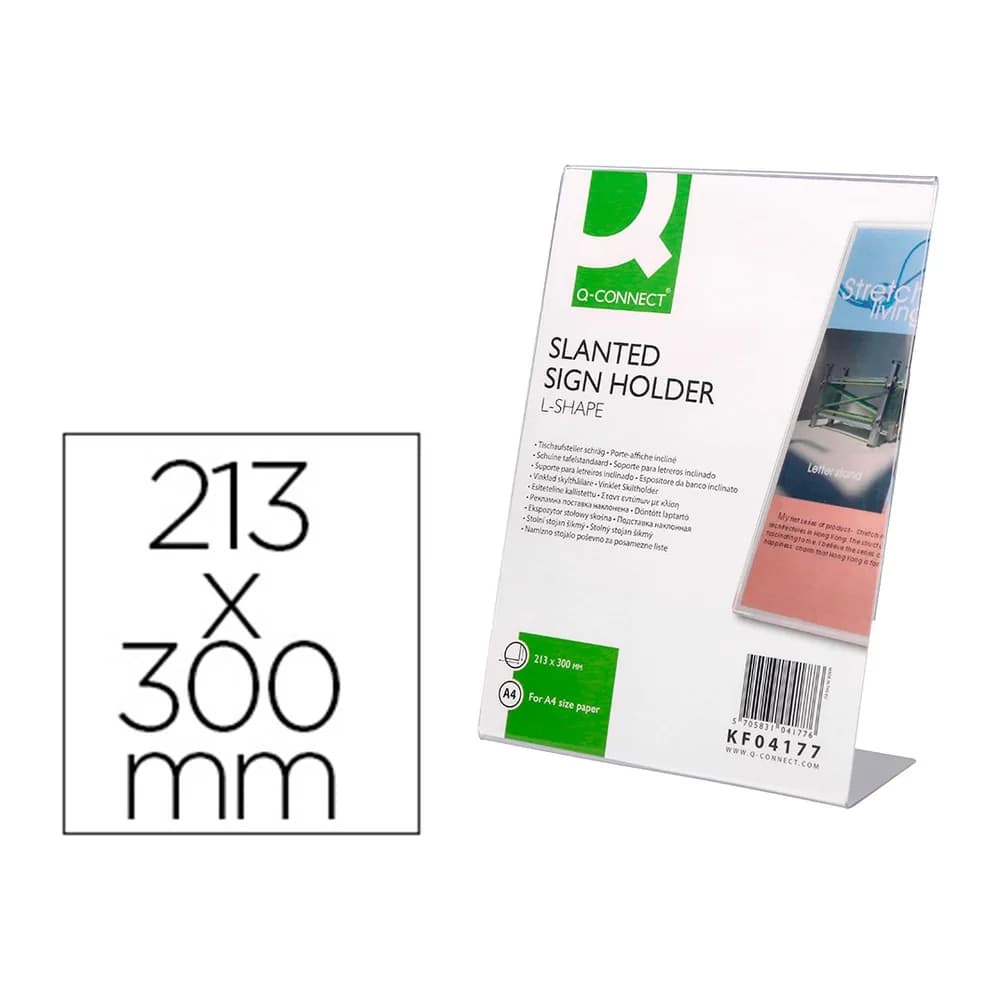 Q-connect Expositor sobremesa q-connect con forma de l metacrilato tamaño 213x300 mm