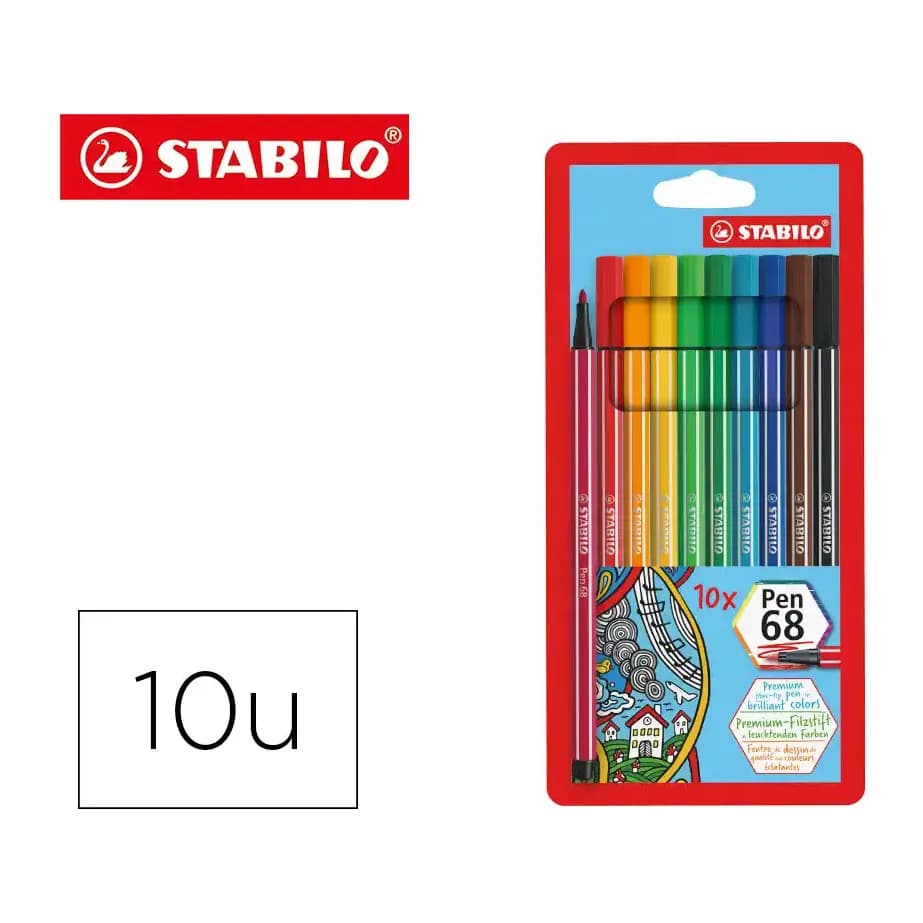 Stabilo Rotulador stabilo acuarelable pen 68 estuche de 10 unidades colores surtidos
