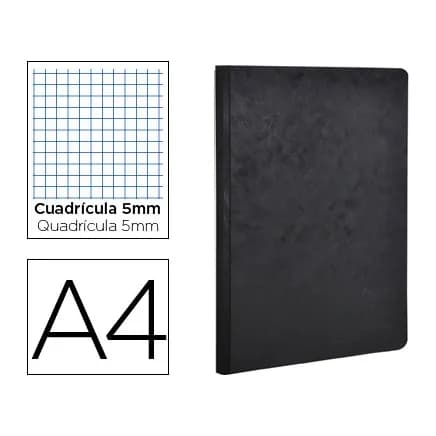 Clairefontaine Libreta age-bag tapa cartulina lomo cosido cuadro 5 mm 96 hojas color negro 210x297 mm