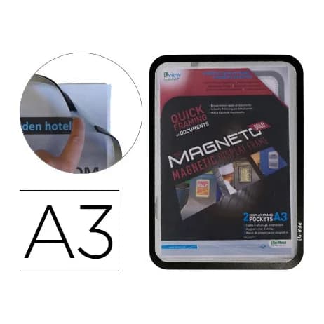 Djois Marco porta anuncios djois magneto din a3 con 4 bandas magneticas en el dorso color negro pack de 2 unidades