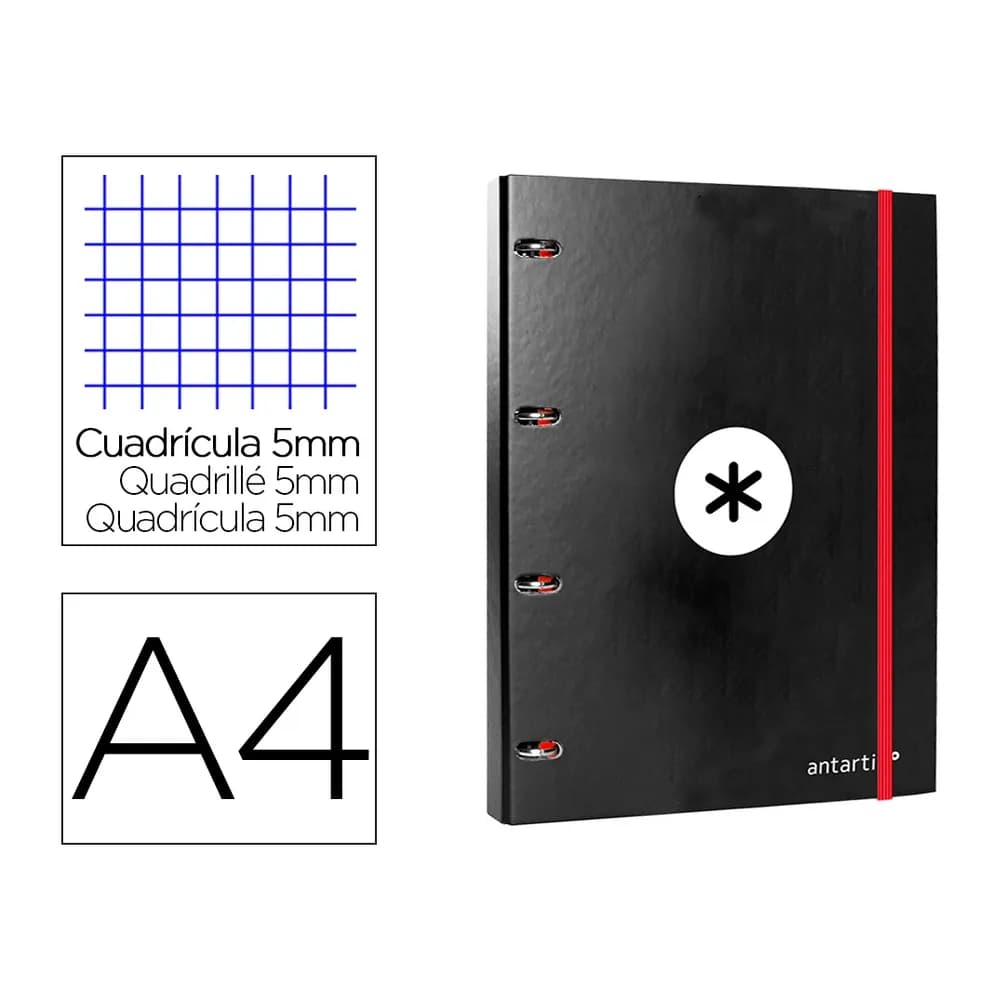 Antartik Carpeta con recambio antartik a4 cuadro 5mm forrada 4 anillas 25mm redondas
