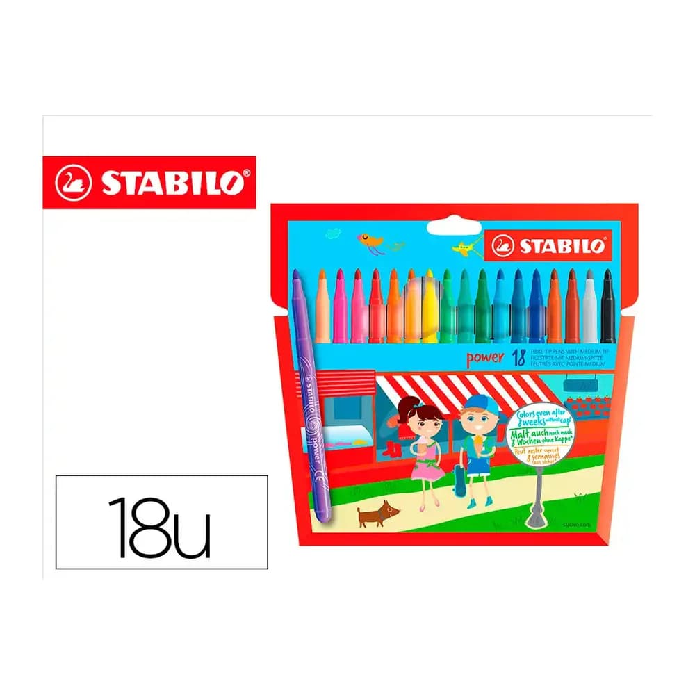 Stabilo Rotulador escolar stabilo powe r caja de 18 unidades colores surtidos