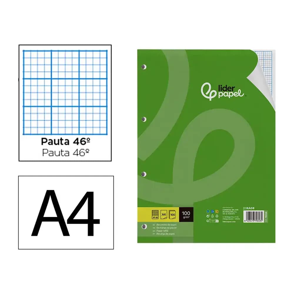 Liderpapel Recambio liderpapel a4 100 hojas 100gr rayado nº 46 4 taladros