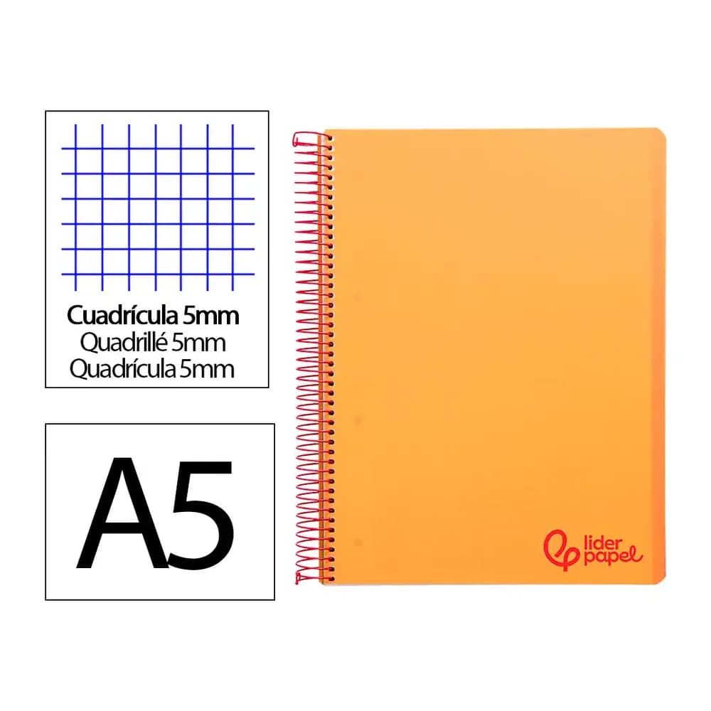 Liderpapel Cuaderno espiral liderpapel a5 micro wonder tapa plastico 120h 90gr cuadro 5mm 5 bandas 6 taladros