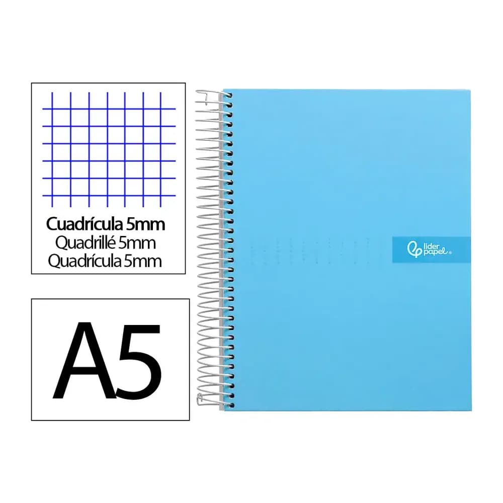 Liderpapel Cuaderno espiral liderpapel a5 micro crafty tapa forrada 120h 90gr cuadro 5mm 5 bandas 6 taladros
