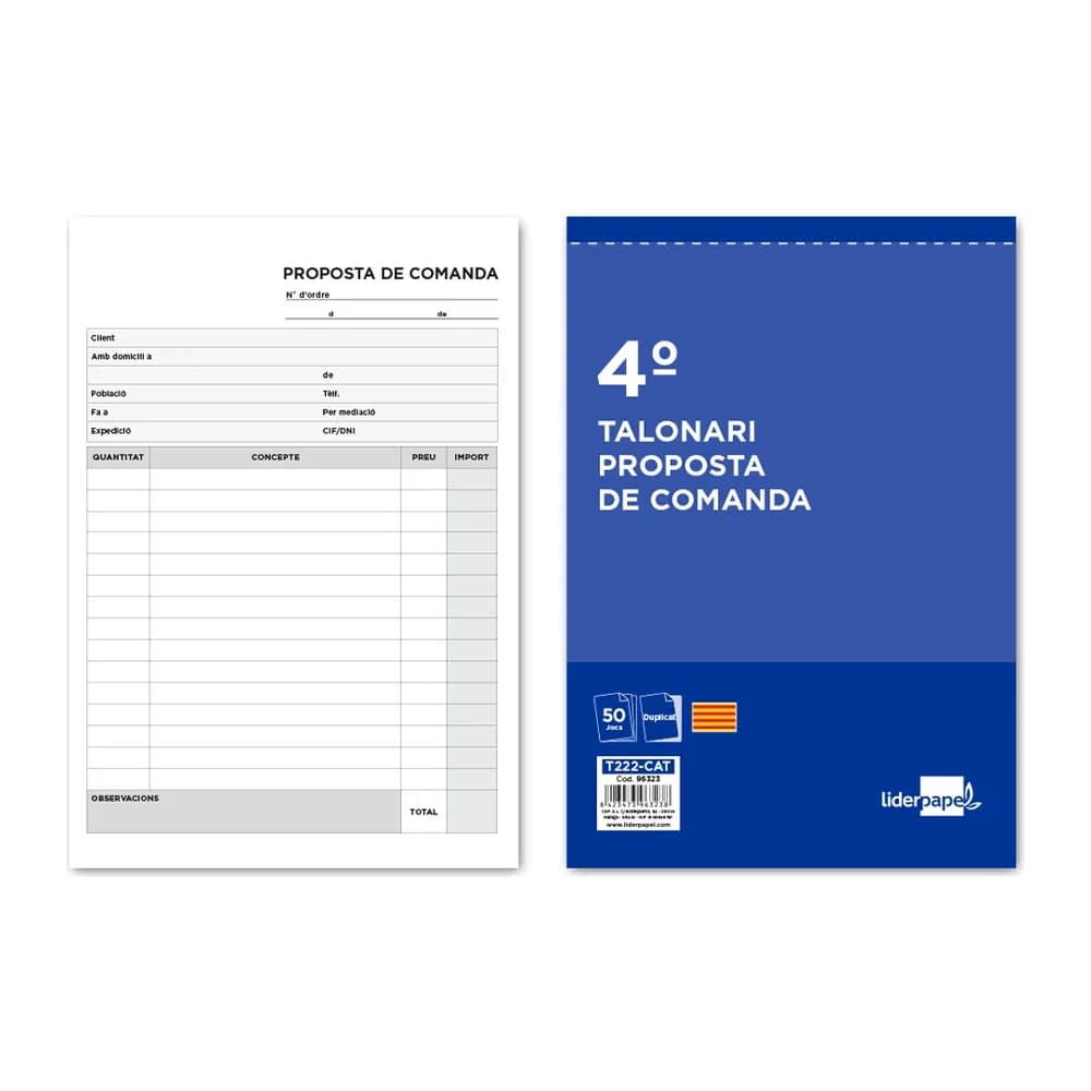 Liderpapel Talonario liderpapel pedidos cuarto original y copia t222 texto en catalan