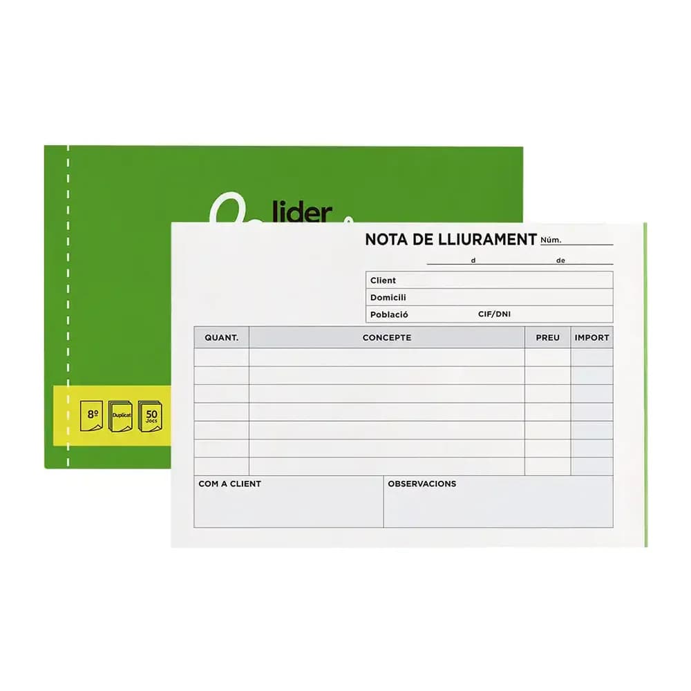 Liderpapel Talonario liderpapel entregas 8º original y copia t228 apaisado texto en catalan