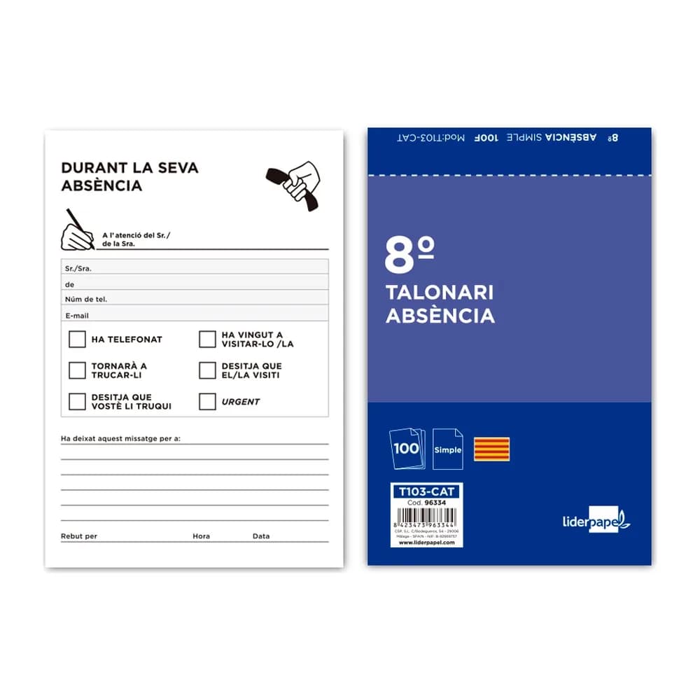 Liderpapel Talonario liderpapel ausentes octavo original t103 texto en catalan