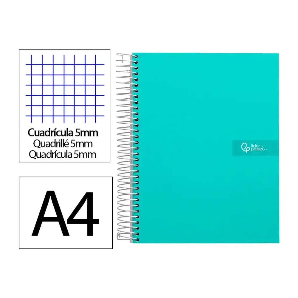 Liderpapel Cuaderno espiral liderpapel a4 micro crafty tapa forrada 120h 90gr cuadro 5mm 5 bandas 4 taladros