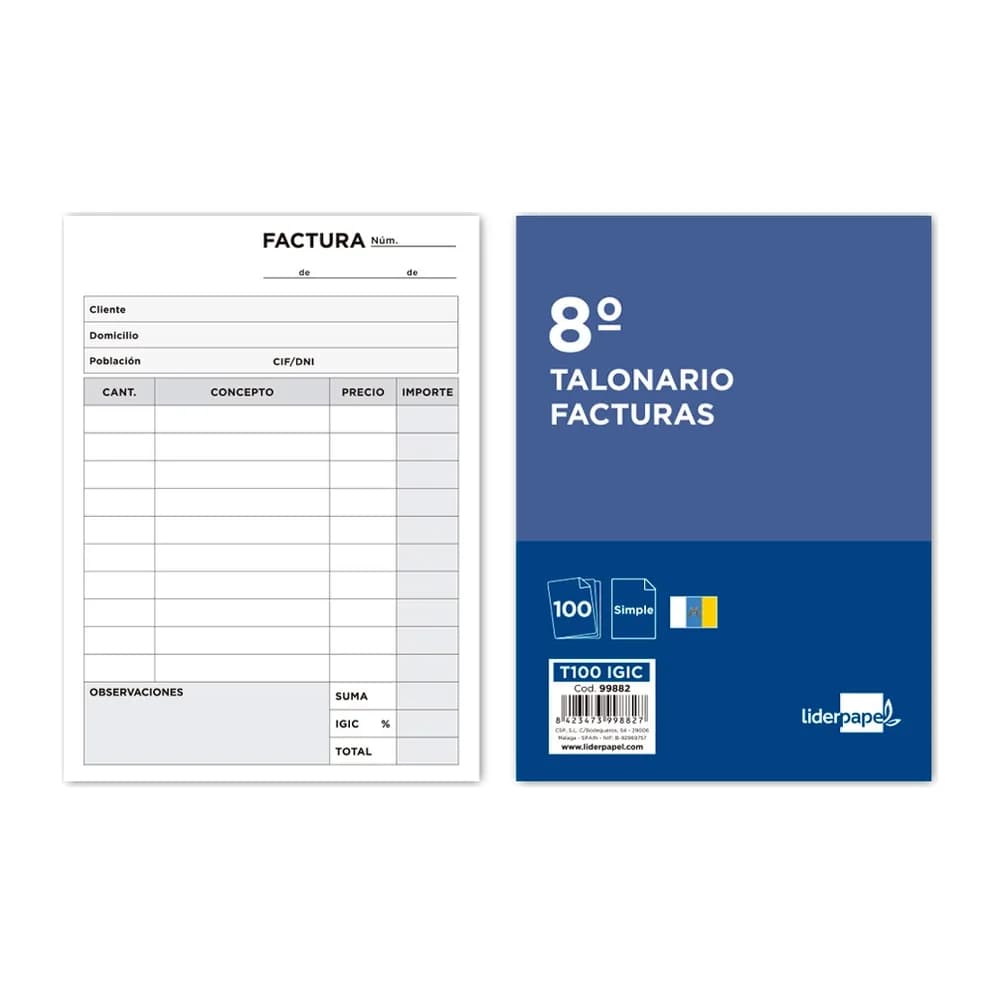 Liderpapel Talonario liderpapel facturas 8º original t100 con i.g.i.c.