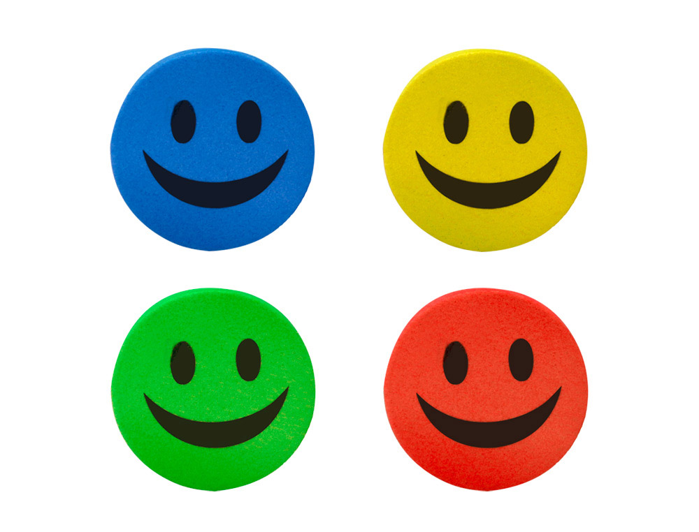 Borrador Liderpapel Pizarra Blanca Redondo 5 cm Diametro Magnetico Cara Smiley Colores Surtidos