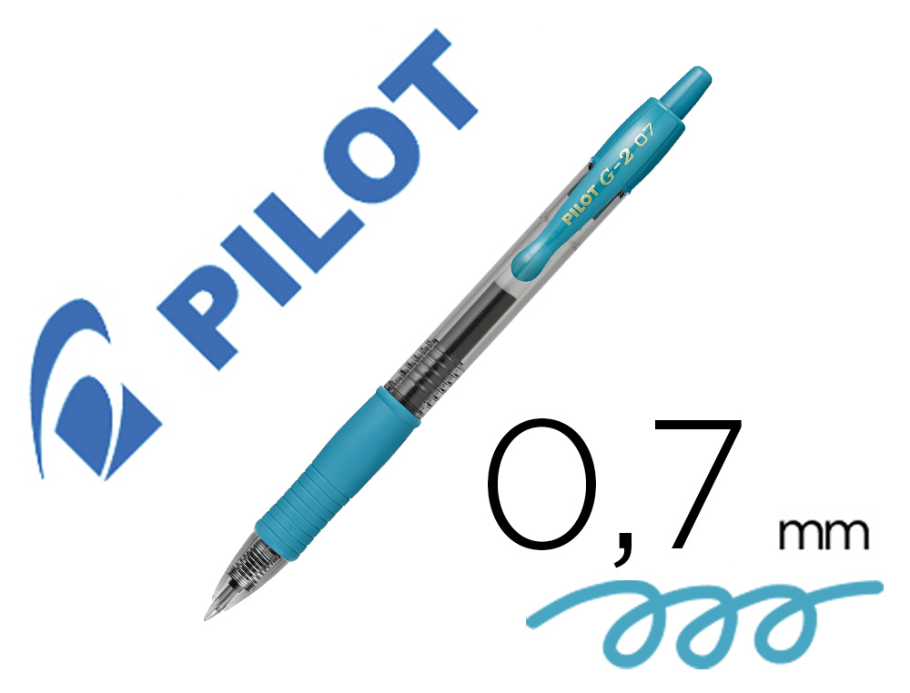 Boligrafo Pilot G-2 Azul Turquesa Tinta Gel Retractil Sujecion de Caucho