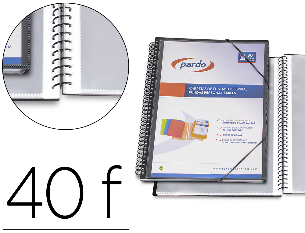 Carpeta Pardo Escaparate con Espiral 40 Fundas Folio Personalizable Color Negro