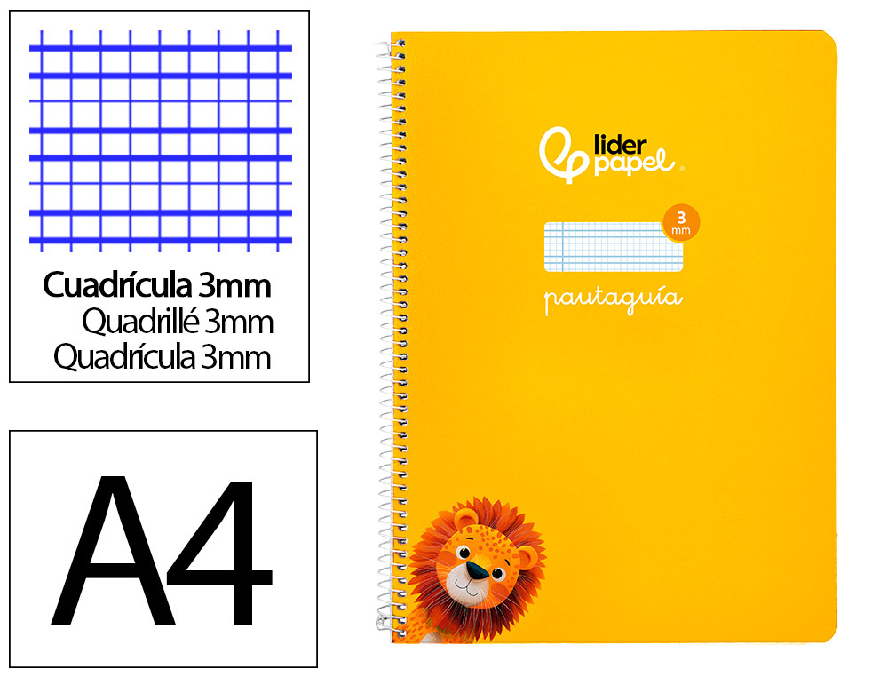 Cuaderno Espiral Liderpapel A4 Pautaguia Tapa Blanda 80h 75gr Cuadro Pautado 3mm Color Amarillo