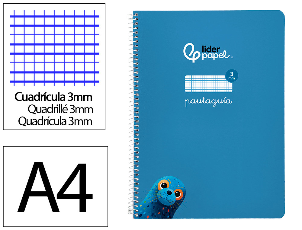 Cuaderno Espiral Liderpapel A4 Pautaguia Tapa Blanda 80h 75gr Cuadro Pautado 3mm Color Azul