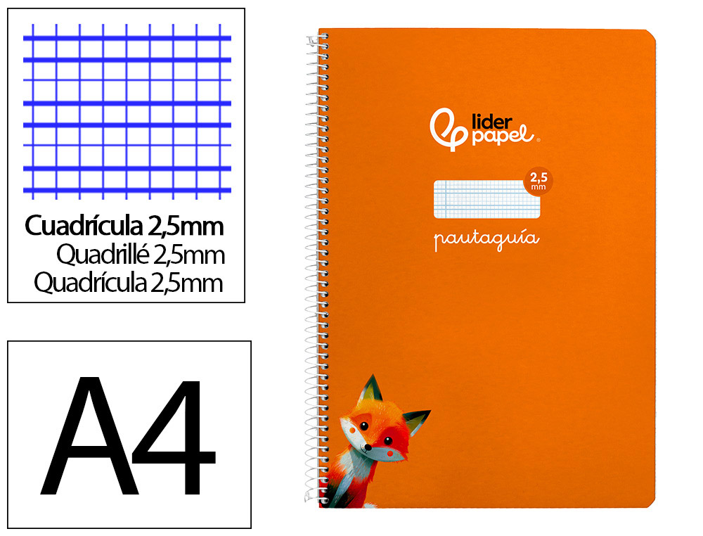 Cuaderno Espiral Liderpapel A4 A4 Pautaguia Tapa Dura 80h 90 gr Cuadro Pautado 2,5 mm Color Naranja