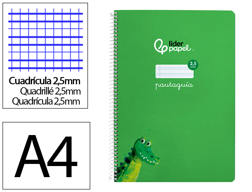 Cuaderno Espiral Liderpapel A4 Pautaguia Tapa Dura 80h 90 gr Cuadro Pautado 2,5mm Color Verde