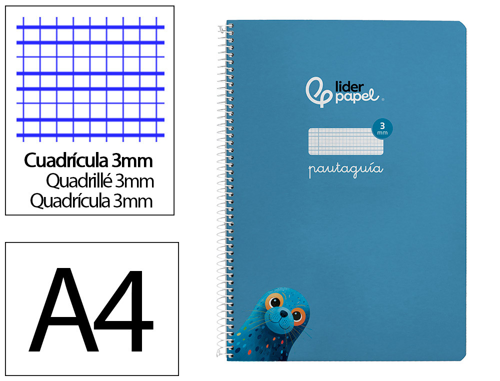 Cuaderno Espiral Liderpapel A4 Pautaguia Tapa Dura 80h 90 gr Cuadro Pautado 3mm Color Azul