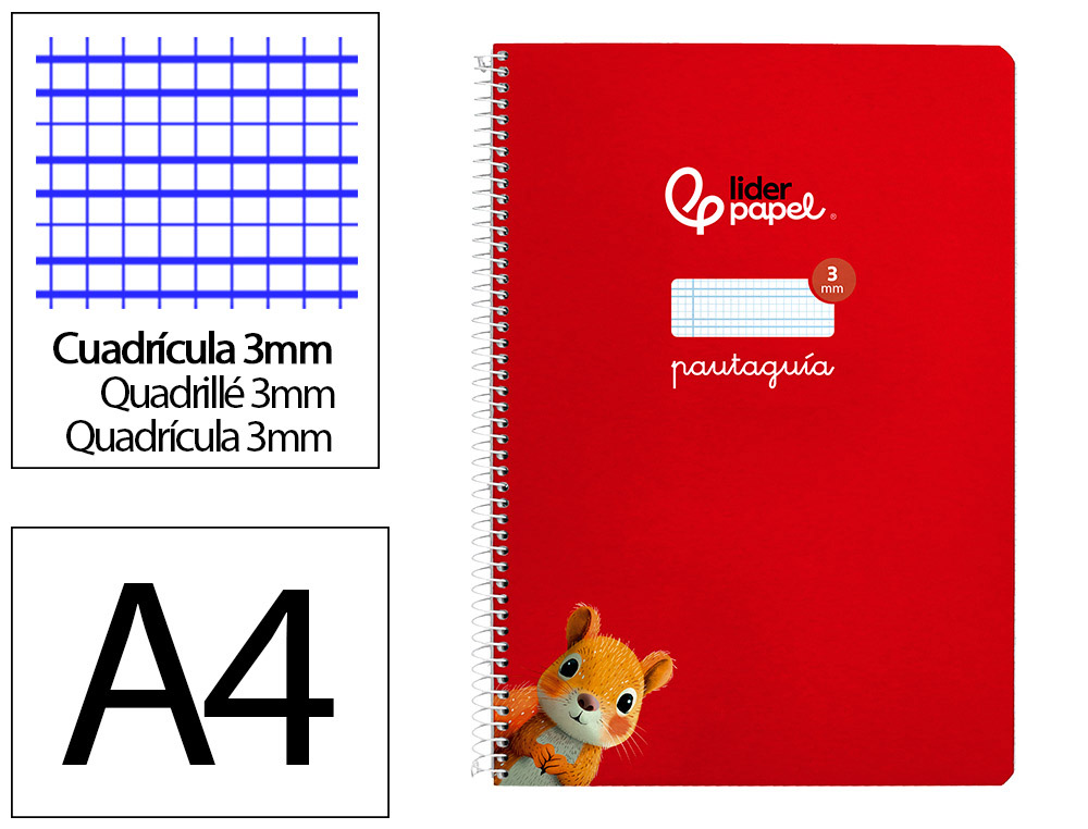 Cuaderno Espiral Liderpapel A4 A4 Pautaguia Tapa Dura 80h 90 gr Cuadro Pautado 3mm Color Rojo