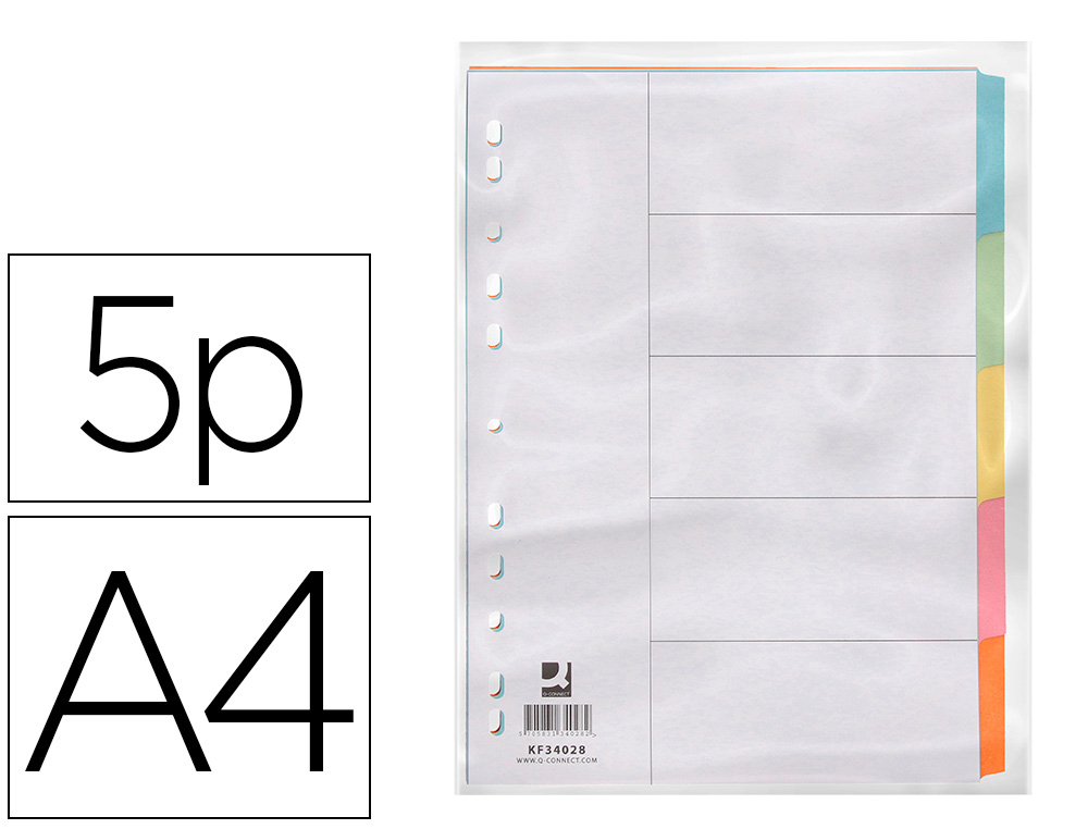 Separador Q-Connect Cartulina Juego de 5 Separadores DIN A4 Multitaladro