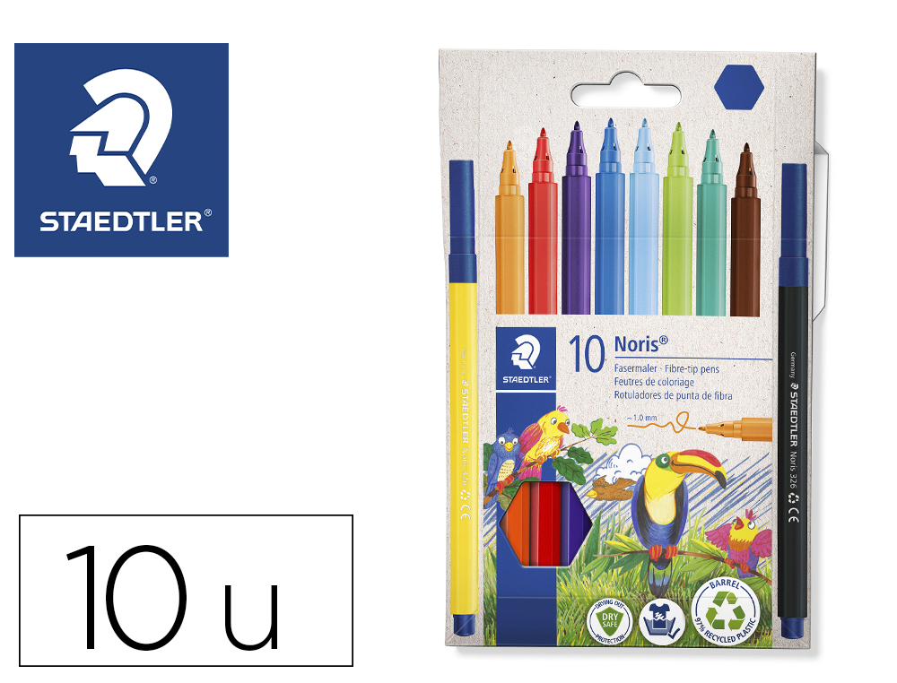 Rotulador Staedtler Noris 326 Punta de Fibra Nuevo Cuerpo Hexagonal Caja de 12 Unidades Colores Surtidos (10+2 Gratis)