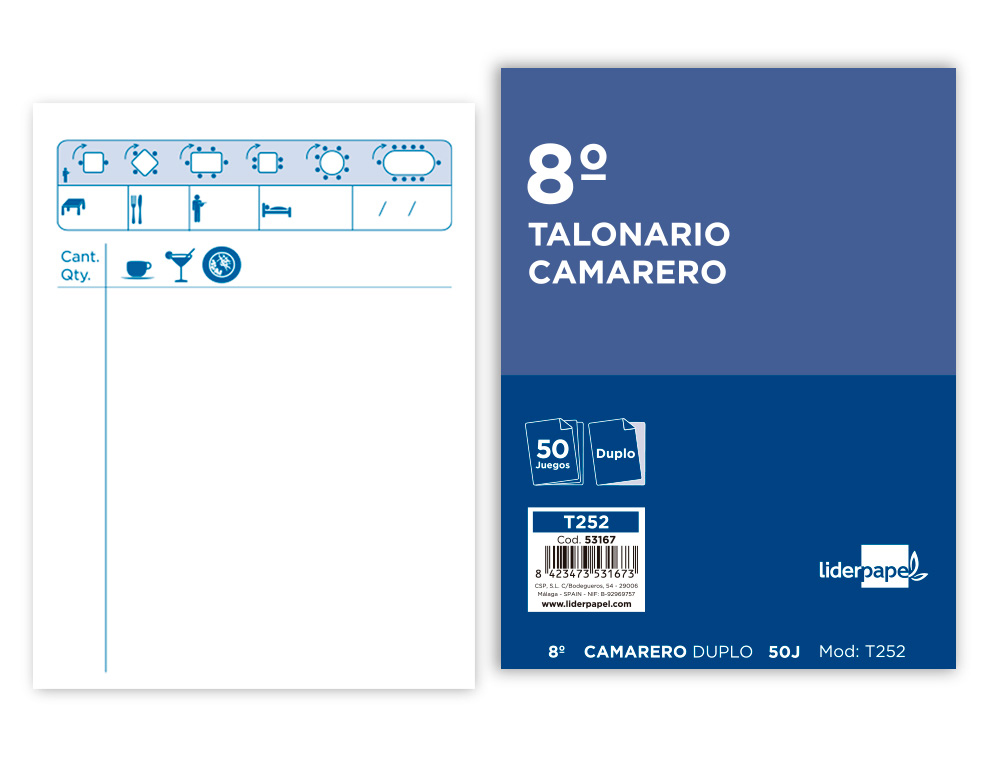 Talonario Liderpapel Camarero Octavo Original y Copia t252 Zig Zag