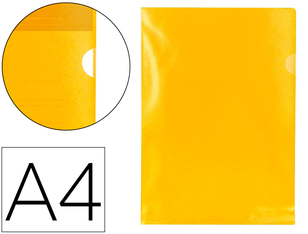 Carpeta Dossier Uñero Plastico Q-Connect DIN A4 120 Micras Amarilla Caja de 100 Unidades