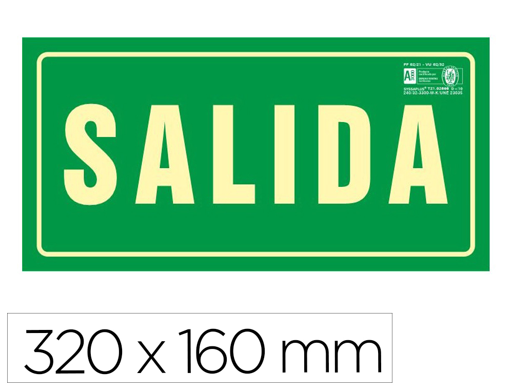 Pictograma Syssa Señal de Salida en PVC Fotoluminiscente 320x160 mm