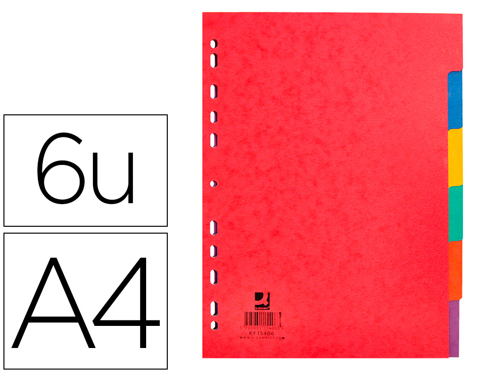 Separador Q-Connect Cartulina Brillo Juego de 6 Separadores DIN A4 Multitaladro