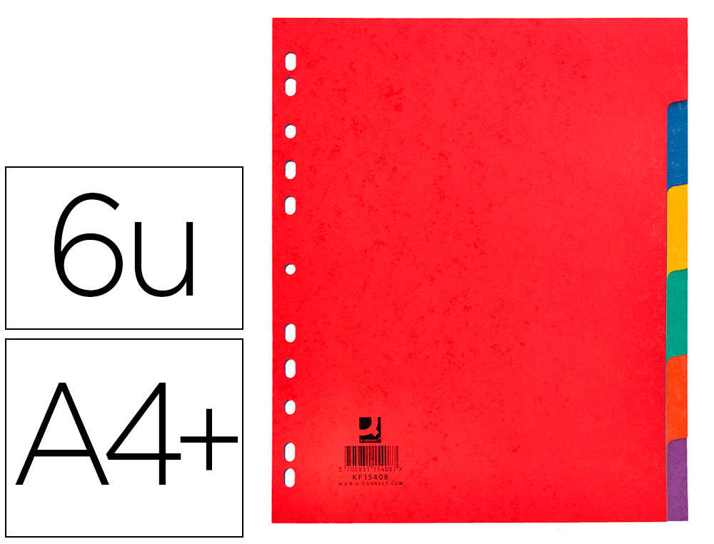 Separador Q-Connect Cartulina Brillo Juego de 6 Separadores DIN a4+ Multitaladro