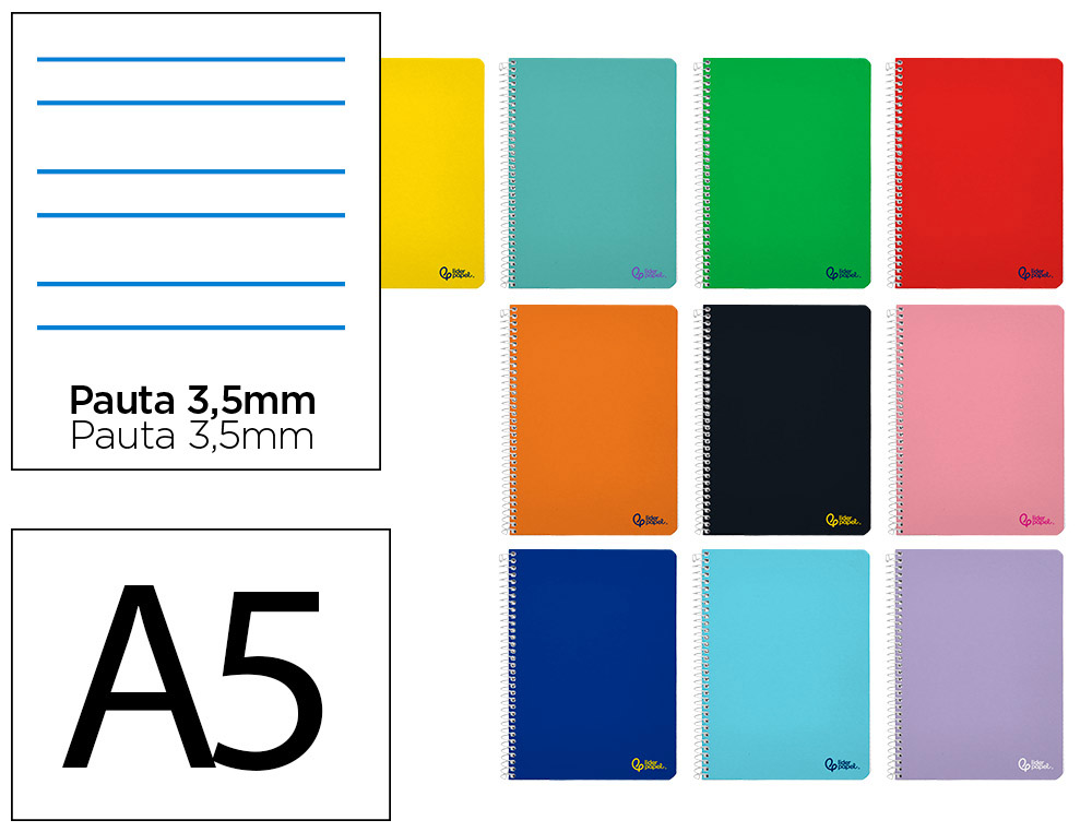 Cuaderno espiral liderpapel din a5 smart tapa blanda 80h 75gr rayado montessori 3,5mm colores surtidos