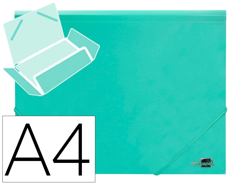 Carpeta Liderpapel Gomas Tres Solapas Polipropileno DIN A4 Color Verde Opaco