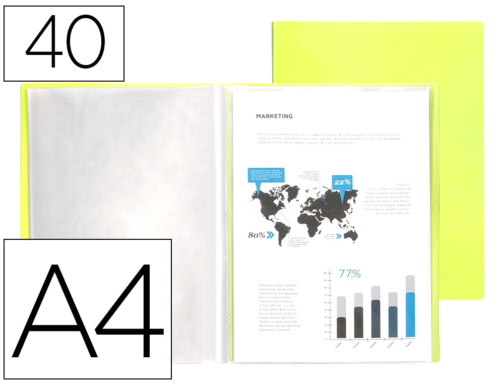 Carpeta Liderpapel Escaparate 40 Fundas Polipropileno DIN A4 Amarillo Fluor Opaco