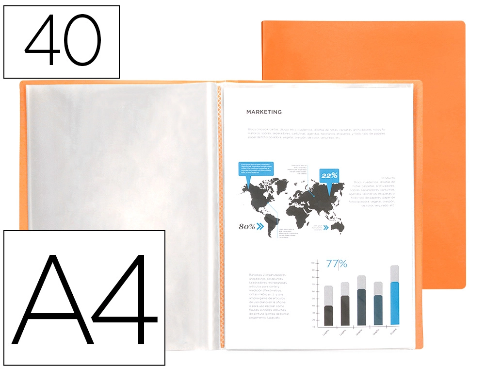 Carpeta Liderpapel Escaparate 40 Fundas Polipropileno DIN A4 Naranja Fluor Opaco