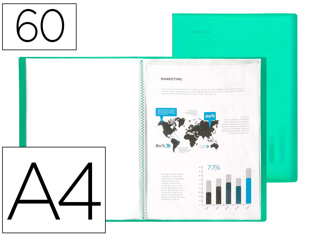 Carpeta Liderpapel Escaparate 60 Fundas Polipropileno DIN A4 Verde Translucido