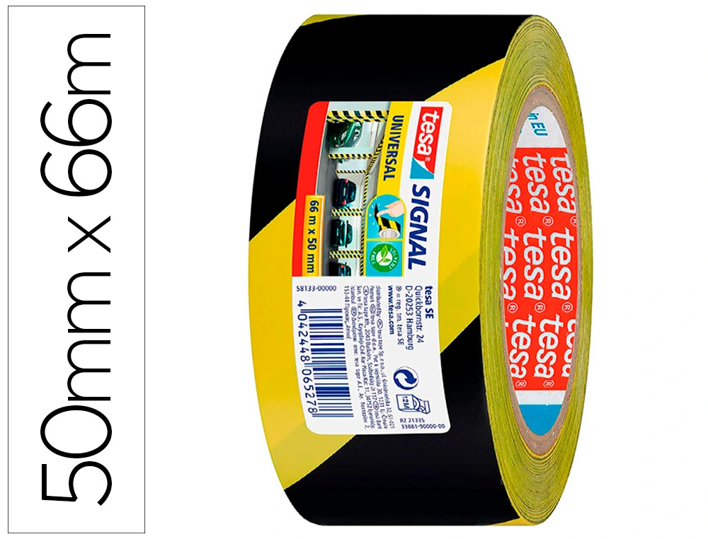 Cinta Adhesiva Tesa de Seguridad Amarilla y Negra Polipropileno 66 mt x 50 mm