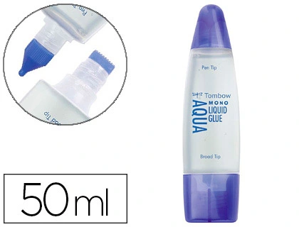 Pegamento cola liquida tombow transparente aqua permanente con 2 puntas bote de 50 ml