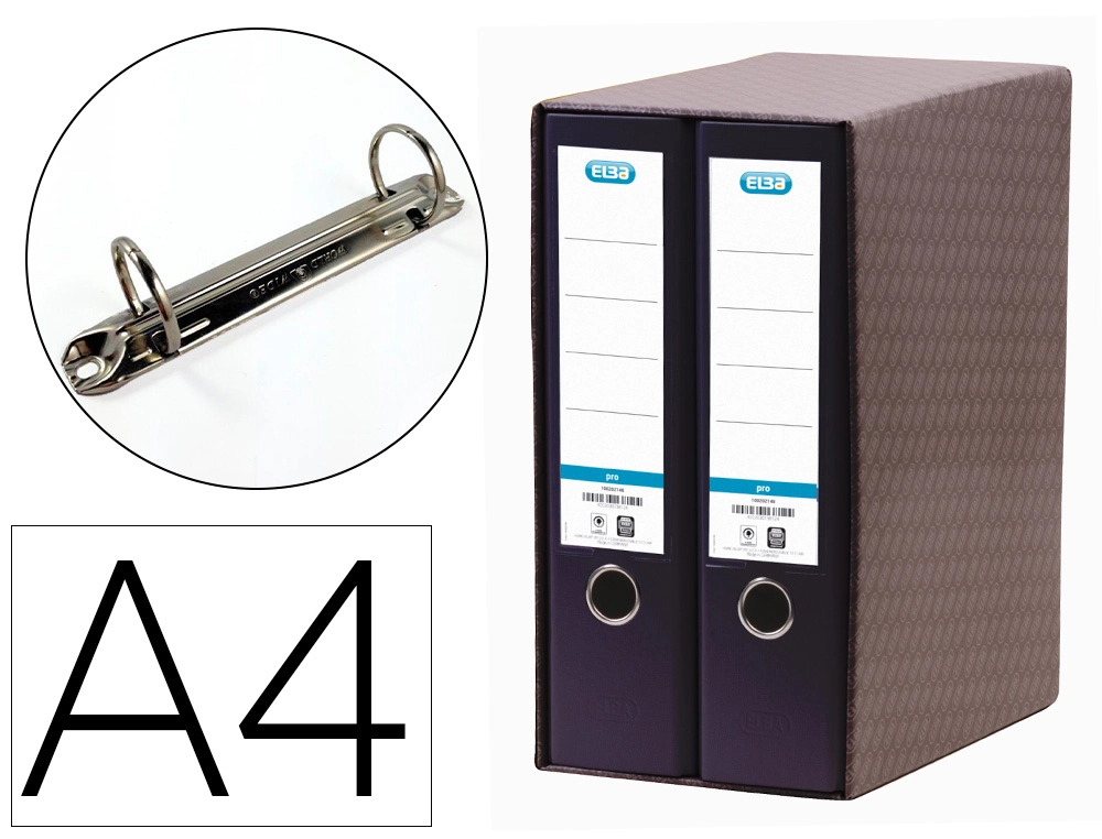 Modulo Elba 2 Archivadores de Palanca DIN A4 con Rado 2 Anillas Negro Lomo de 80 mm