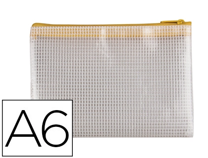 Bolsa Multiusos Q-Connect Malla DIN A6 Apertura Superior con Cremallera Amarillo