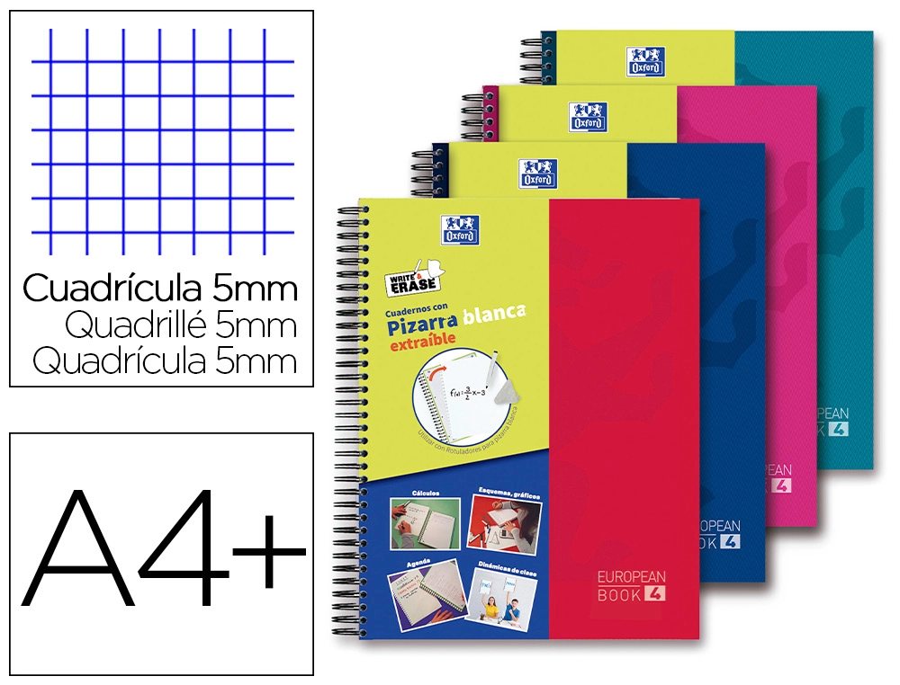 Cuaderno Espiral Oxford Europeanbook 5 Write&erase School Classic DIN a4+ 120 Hojas Cuadro 5 mm con Margen