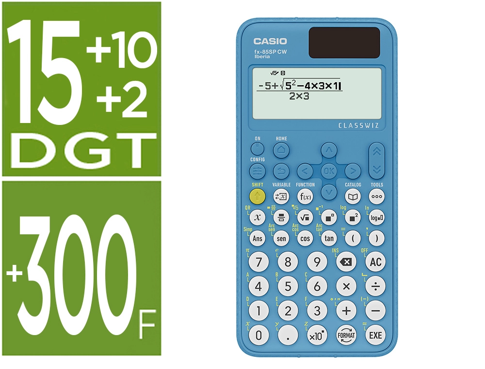 Calculadora Casio Fx-85sp Cw Iberia Solar Cientifica +300 Funciones 9 Memorias 15+10+2 Digitos 16 mb Flash con Tapa