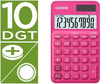 Calculadora Casio Sl-310uc-Rd Bolsillo 10 Digitos Tax +/- Tecla Color Fucsia