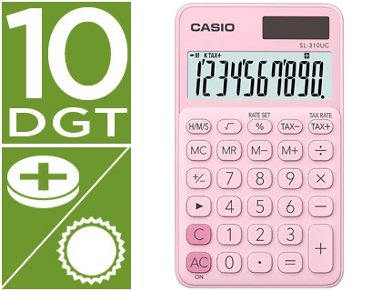 Calculadora Casio Sl-310uc-Pk Bolsillo 10 Digitos Tax +/- Tecla Doble Cero Color Rosa