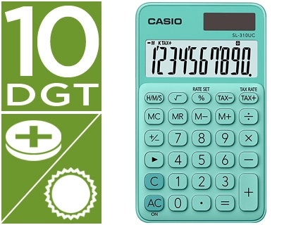 Calculadora Casio Sl-310uc-Gn Bolsillo 10 Digitos Tax +/- Tecla Color Verde